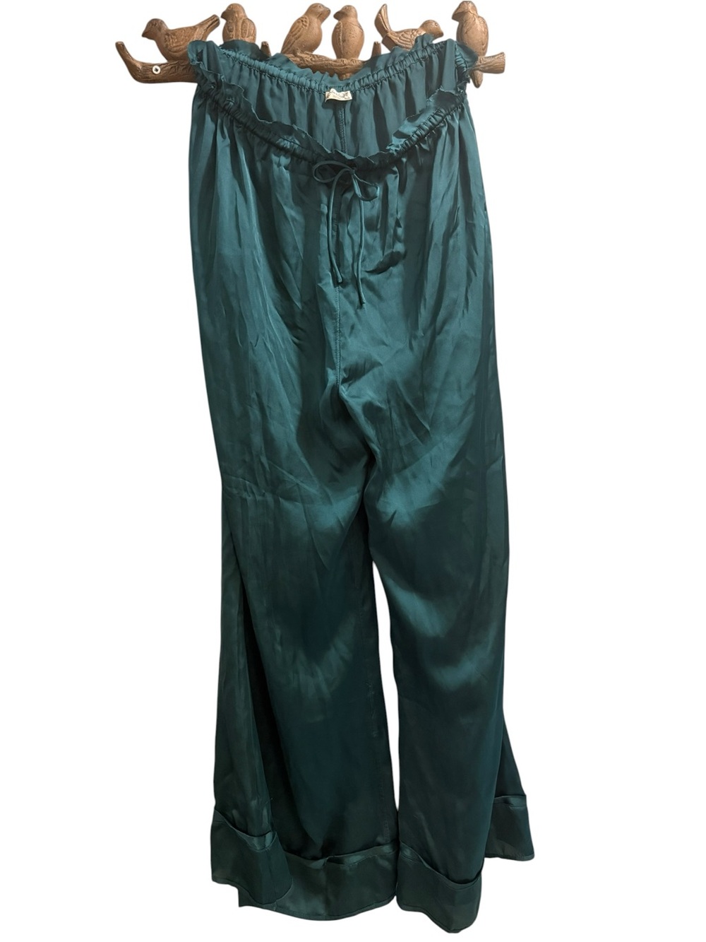 Free People Teal Satin Wide-Leg Pants